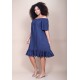 Vestido Curto Mullet Ombro a Ombro Amplo Azul Marinho