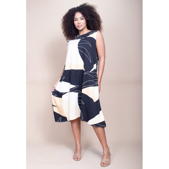 Vestido Plus Size Preto Estampado