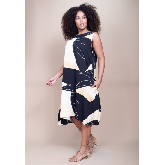 Vestido Plus Size Preto Estampado