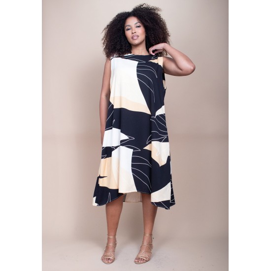 Vestido Plus Size Preto Estampado