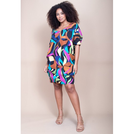 Vestido Curto Plano Morcego Estampa Aurora Urbana