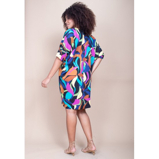 Vestido Curto Plano Morcego Estampa Aurora Urbana