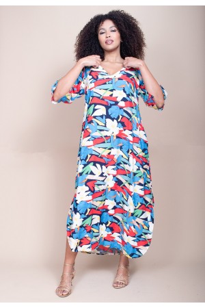 Vestido Midi Abapã Plano com Bolso Estampa Floresce