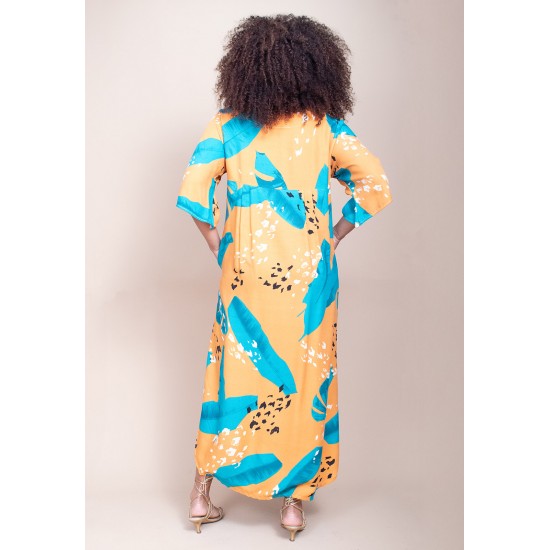 Vestido Midi Abapã Plano com Bolso Estampa Aurora Botânica