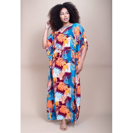 Vestido Kaftan Viscose Longo Estampa Aurora Profunda