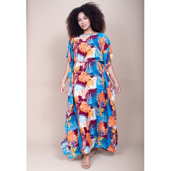 Vestido Kaftan Viscose Longo Estampa Aurora Profunda