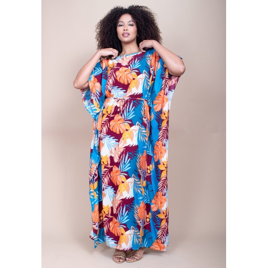 Vestido Kaftan Viscose Longo Estampa Aurora Profunda