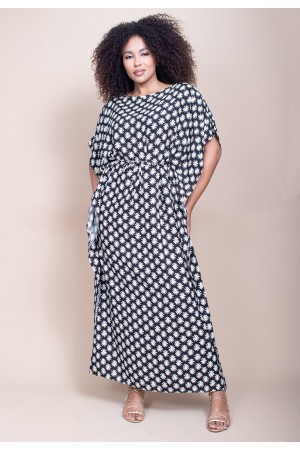 Vestido Kaftan Viscose Longo Estampa Encanto das Margaridas