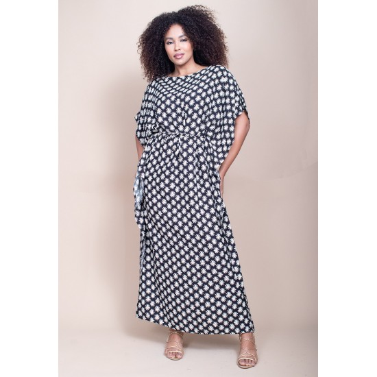 Vestido Kaftan Viscose Longo Estampa Encanto das Margaridas