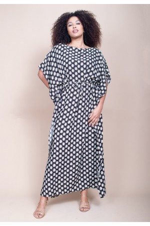 Vestido Kaftan Viscose Longo Estampa Encanto das Margaridas