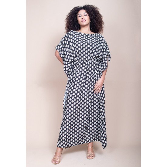 Vestido Kaftan Viscose Longo Estampa Encanto das Margaridas