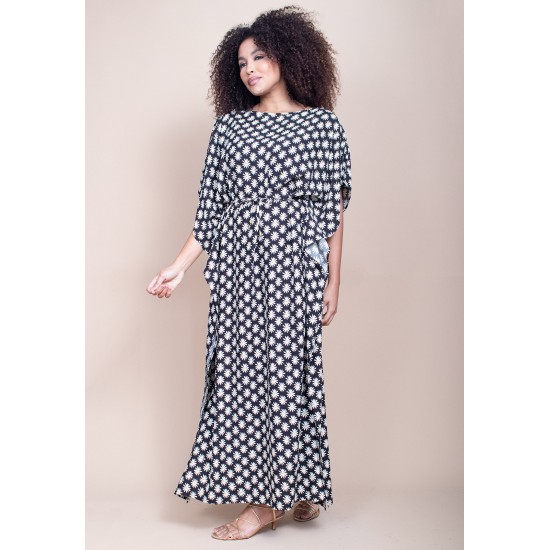 Vestido Kaftan Viscose Longo Estampa Encanto das Margaridas