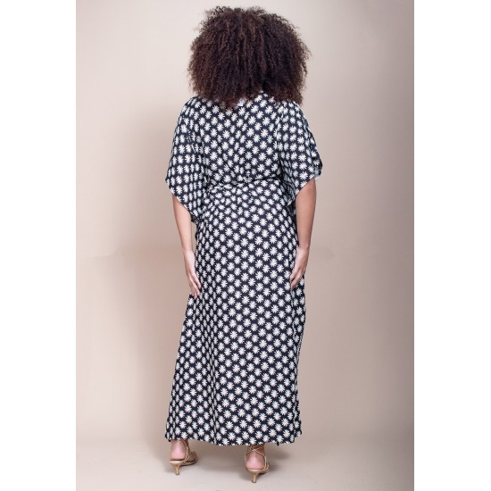 Vestido Kaftan Viscose Longo Estampa Encanto das Margaridas