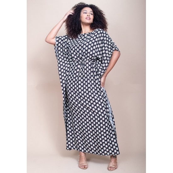 Vestido Kaftan Viscose Longo Estampa Encanto das Margaridas