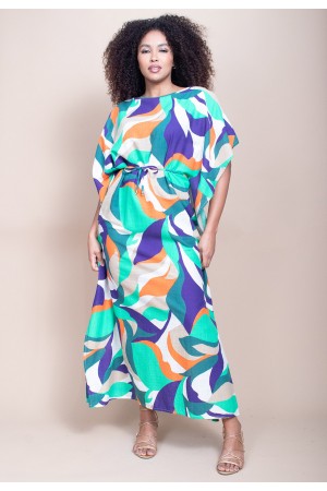 Vestido Kaftan Viscose Longo Estampa Brisa do Mar