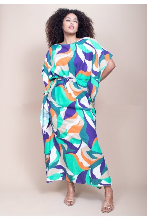 Vestido Kaftan Viscose Longo Estampa Brisa do Mar