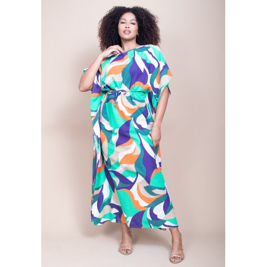 Vestido Kaftan Viscose Longo Estampa Brisa do Mar