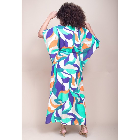 Vestido Kaftan Viscose Longo Estampa Brisa do Mar