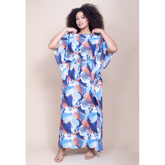 Vestido Kaftan Viscose Longo Estampa Jardim Celeste