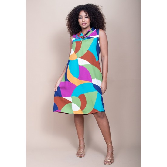 Vestido Midi Viscose Regata Piaf Jardim Azul