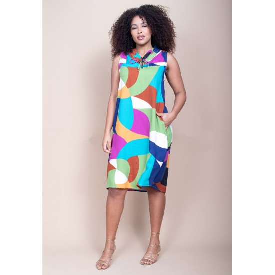 Vestido Midi Viscose Regata Piaf Jardim Azul