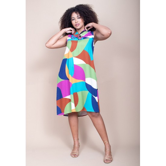 Vestido Midi Viscose Regata Piaf Jardim Azul