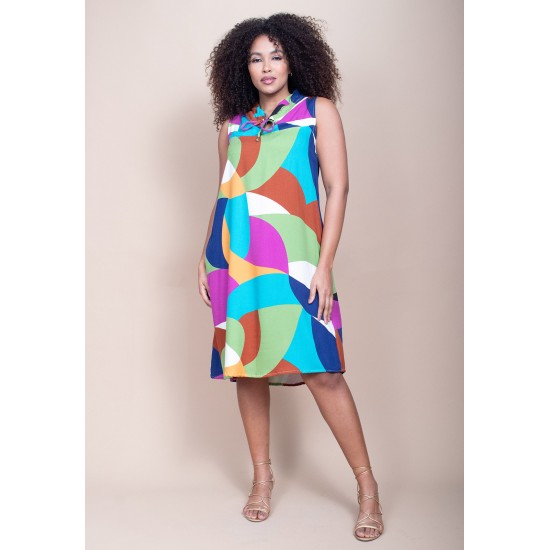 Vestido Midi Viscose Regata Piaf Jardim Azul