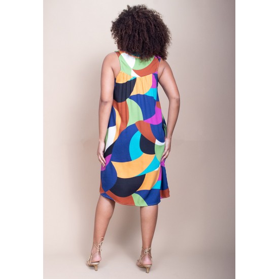 Vestido Midi Viscose Regata Piaf Jardim Azul