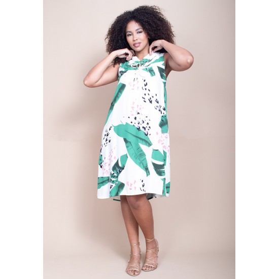 Vestido Midi Viscose Regata Piaf Folhagem Poetica