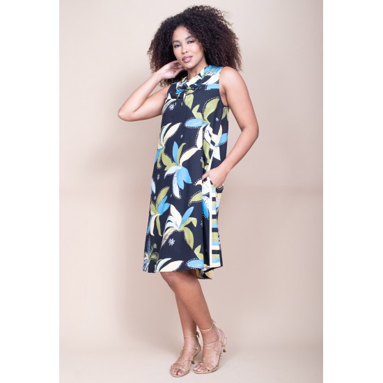 Vestido Midi Viscose Regata Piaf Jardim Noturno