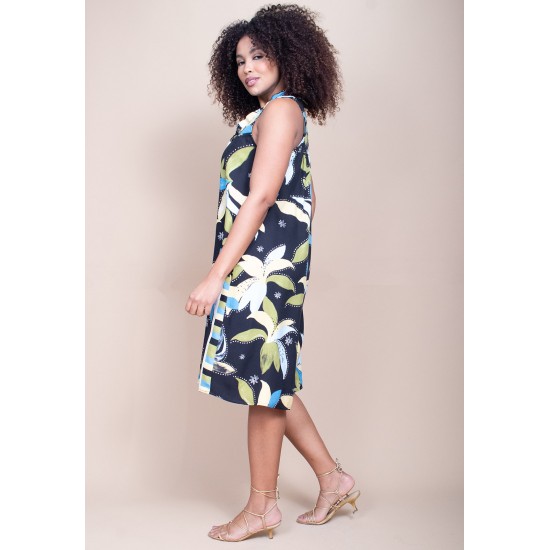 Vestido Midi Viscose Regata Piaf Jardim Noturno