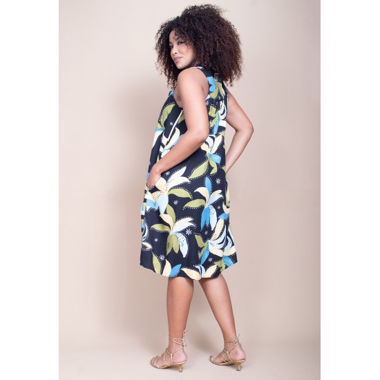 Vestido Midi Viscose Regata Piaf Jardim Noturno