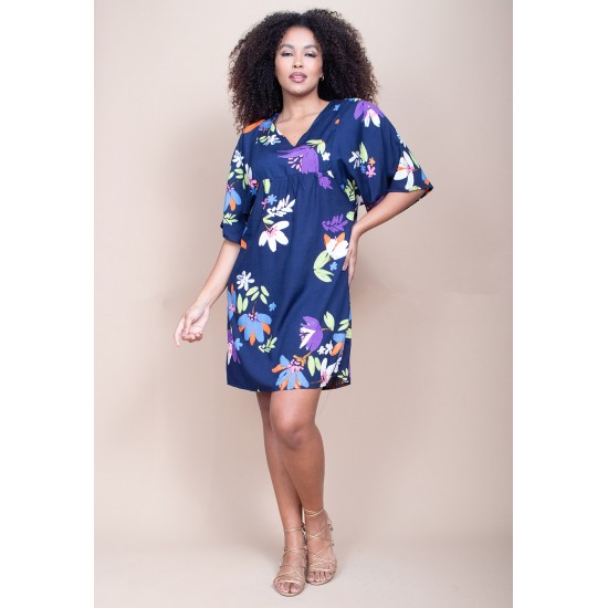 Vestido Curto Pequi Viscose Festa das Flores Azul