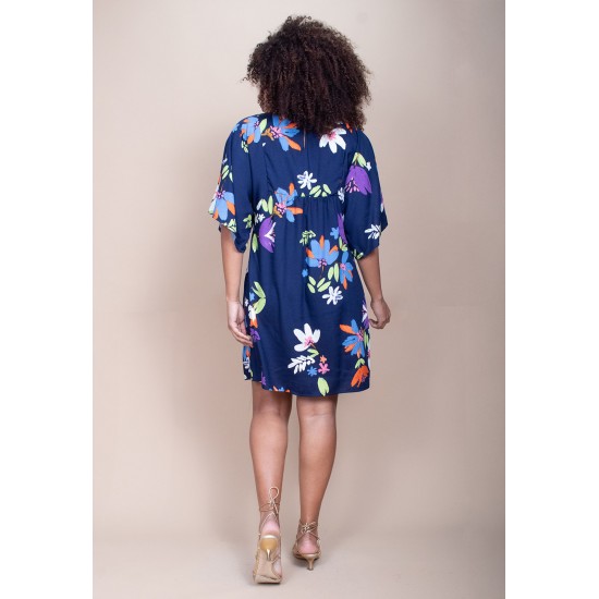 Vestido Curto Pequi Viscose Festa das Flores Azul