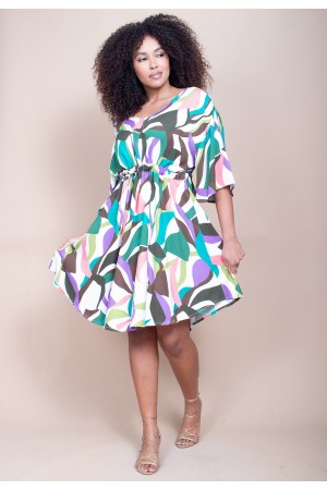 Vestido Curto Caaxixá Viscose com Cordão na Cintura Estampa Encanto Botânico