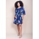 Vestido Curto Caaxixá Viscose com Cordão na Cintura Estampa Festa das Flores Azul