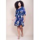 Vestido Curto Caaxixá Viscose com Cordão na Cintura Estampa Festa das Flores Azul