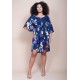 Vestido Curto Caaxixá Viscose com Cordão na Cintura Estampa Festa das Flores Azul