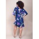 Vestido Curto Caaxixá Viscose com Cordão na Cintura Estampa Festa das Flores Azul
