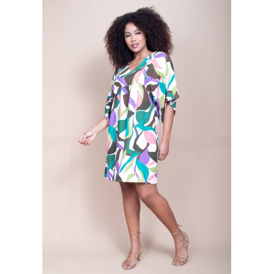 Vestido Curto Pequi Viscose Estampa Encanto Botânico