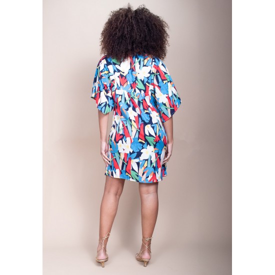 Vestido Curto Pequi Viscose Estampa Floresce