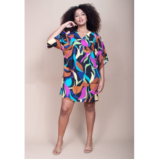 Vestido Curto Pequi Viscose Estampa Aurora Urbana