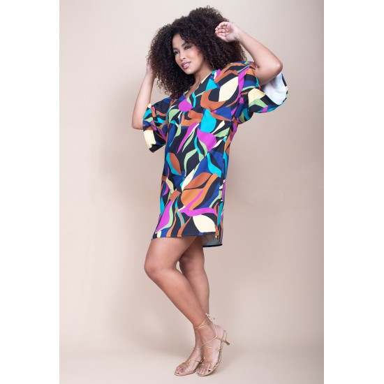 Vestido Curto Pequi Viscose Estampa Aurora Urbana