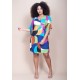 Vestido Curto Pequi Viscose Estampa Jardim Azul