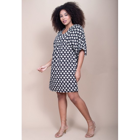 Vestido Curto Pequi Viscose Estampa Encanto das Margaridas