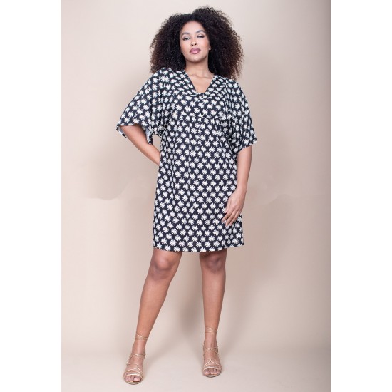 Vestido Curto Pequi Viscose Estampa Encanto das Margaridas