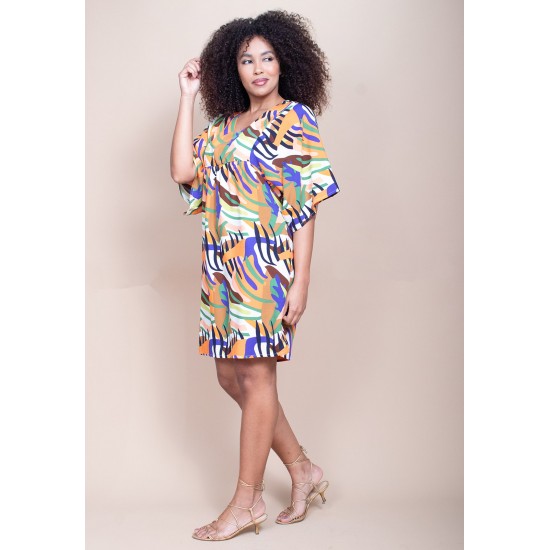 Vestido Curto Pequi Viscose Estampa Cores Vibrantes