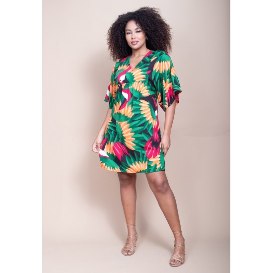 Vestido Curto Pequi Viscose Estampa Festas dos Tucanos