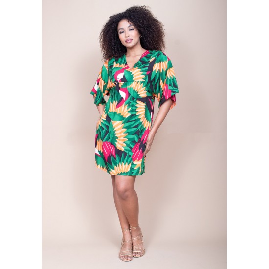 Vestido Curto Pequi Viscose Estampa Festas dos Tucanos