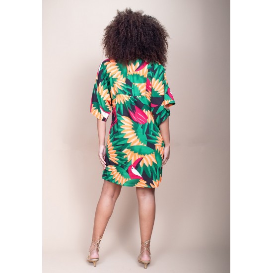 Vestido Curto Pequi Viscose Estampa Festas dos Tucanos